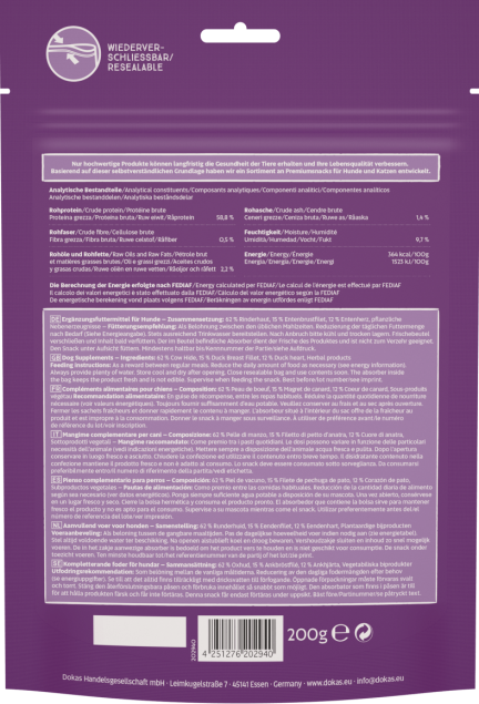 9 x Dokas Kau-Twister Rinderhaut Entenherz und Entenbrustfilet 200 g