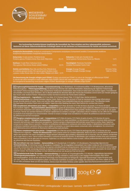 9 x Dokas Kau-Twister Rinderhaut Pansen & Hühnerbrustfilet 200 g