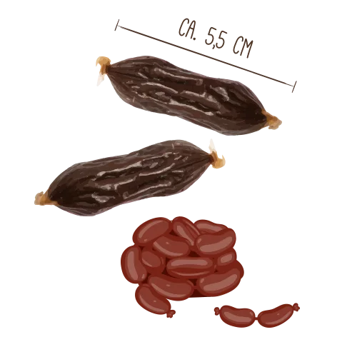 Sammy’s Wasserbüffel-Würstchen 6x240g, getreidefreie Hundesnacks ausgepackt, proteinreich und natürlich.