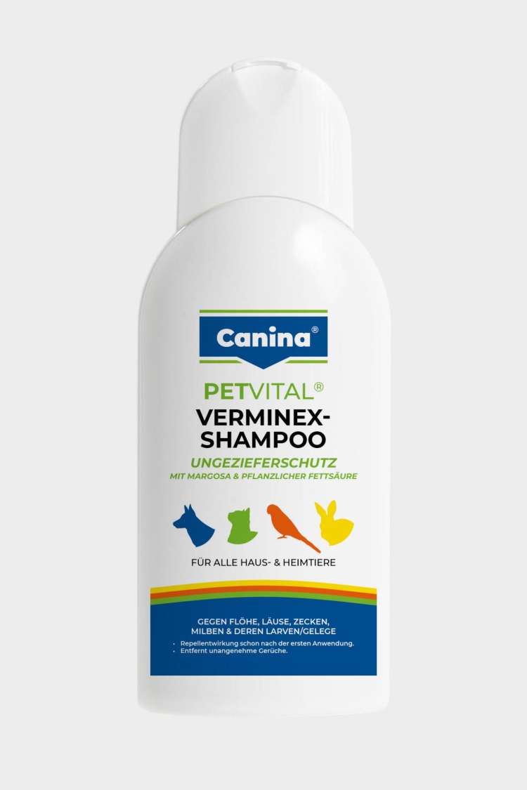 Petvital Verminex Shampoo Flasche - Prinz Bolt Pfotenglück