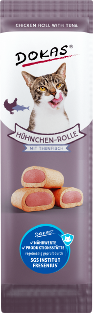 32 x Dokas Cat Hühnchen-Rolle mit Thunfisch 10 g