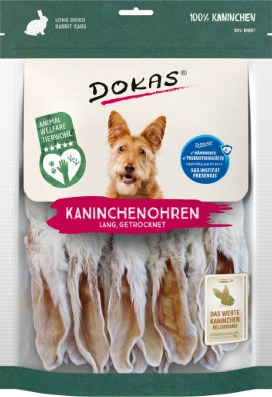 7 x Dokas Kaninchen-Ohren mit Fell (lang) a 180 g