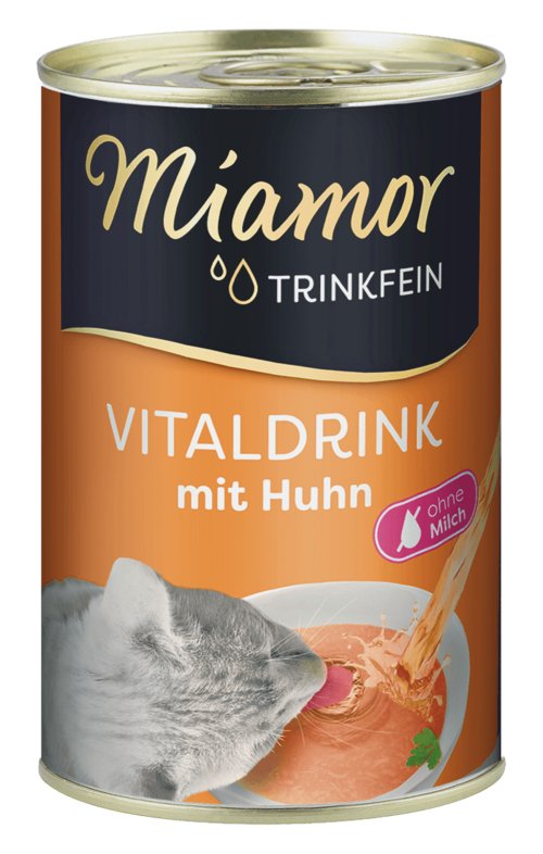 Miamor Trinkfein Huhn Sixpack – vitaler Katzengetränk mit Hühnerstückchen, motiviert zu mehr Flüssigkeit Dose