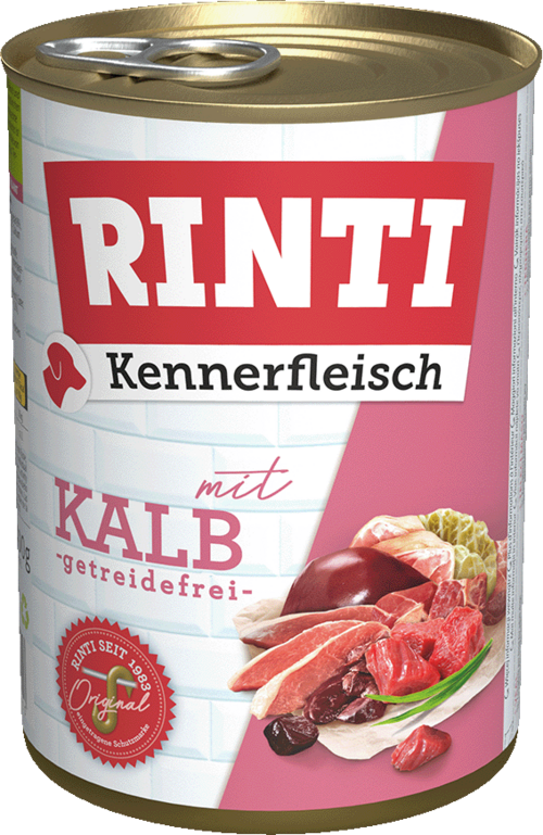 Rinti Kennerfleisch Kalb – 12×400 g getreidefreies Hundefutter mit Kalb
