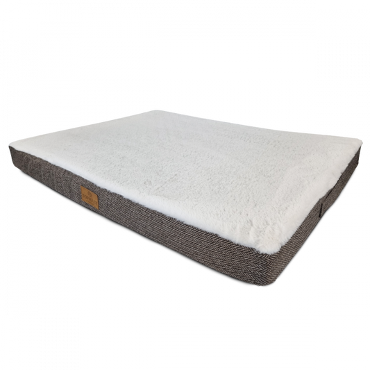 Topmast Orthopädisches Hundekissen Herringbone – Kuschelige Furfleece Matratze, Braun-Beige, 90x70 cm
