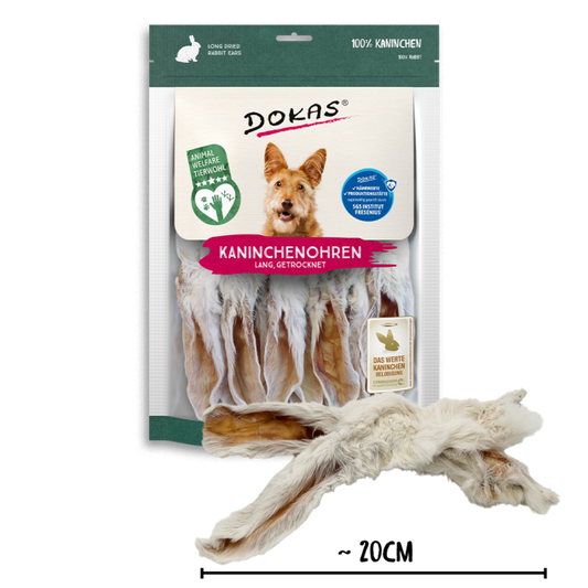 7 x Dokas Kaninchen-Ohren mit Fell (lang) a 180 g