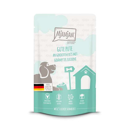 MjAMjAM - Quetschie - gute Pute an gekochtem Reis mit gedämpfter Zucchini