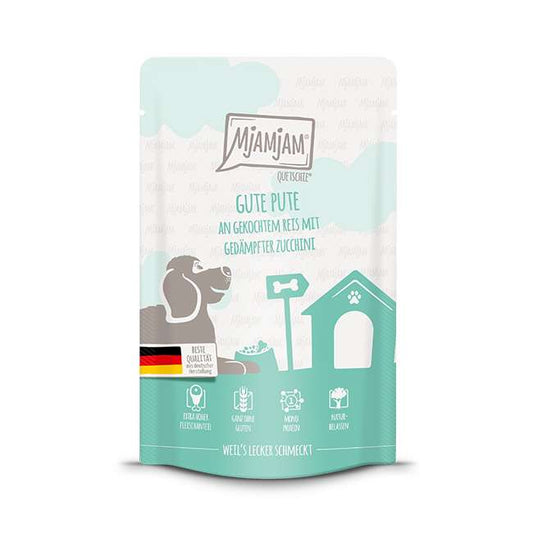 MjAMjAM - Quetschie - gute Pute an gekochtem Reis mit gedämpfter Zucchini