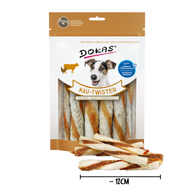 9 x Dokas Kau-Twister Rinderhaut Pansen & Hühnerbrustfilet 200 g