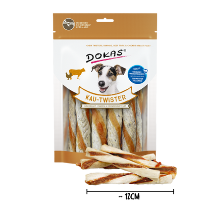 9 x Dokas Kau-Twister Rinderhaut Pansen & Hühnerbrustfilet 200 g