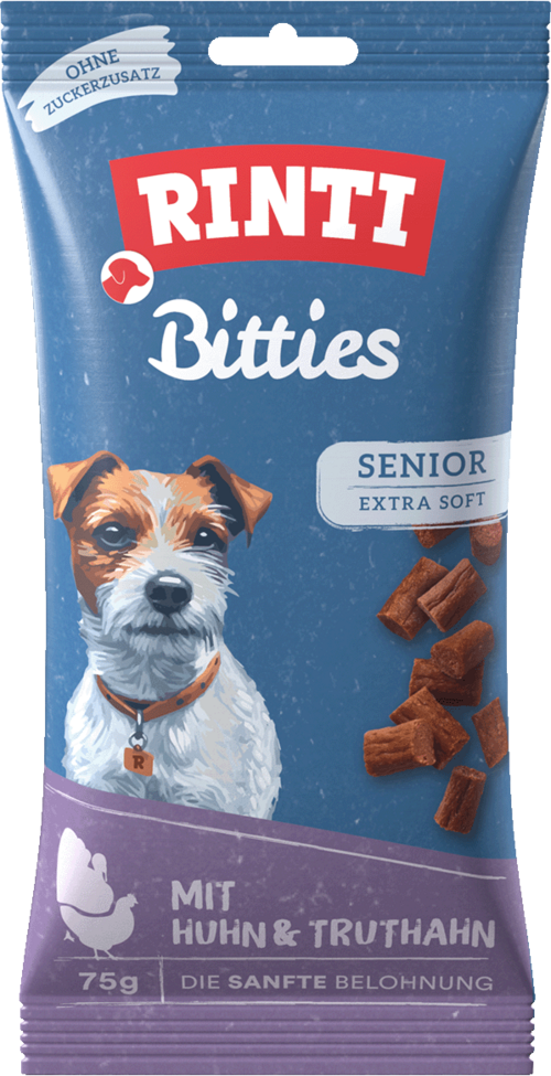 16 x Rinti Bitties Senior - Huhn & Truthahn im Beutel a 75g