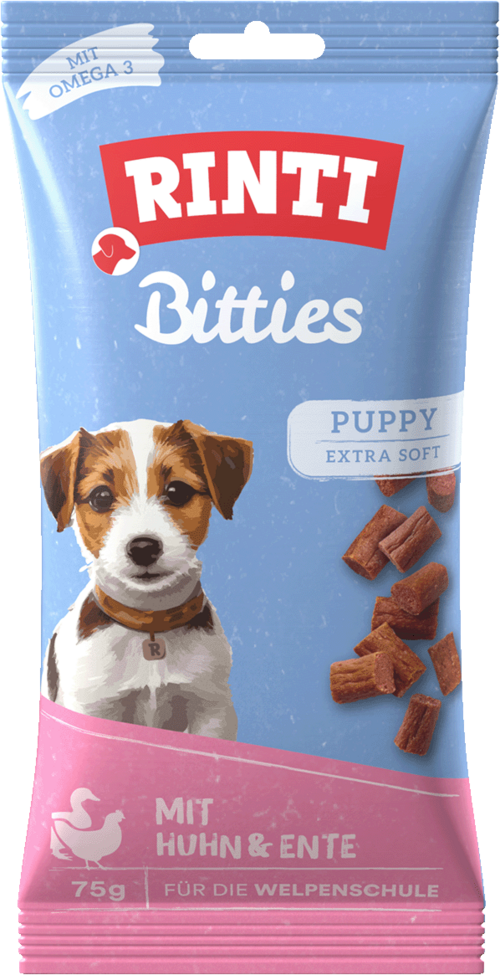 16 x Rinti Bitties Puppy - Huhn & Ente im Beutel a 75g