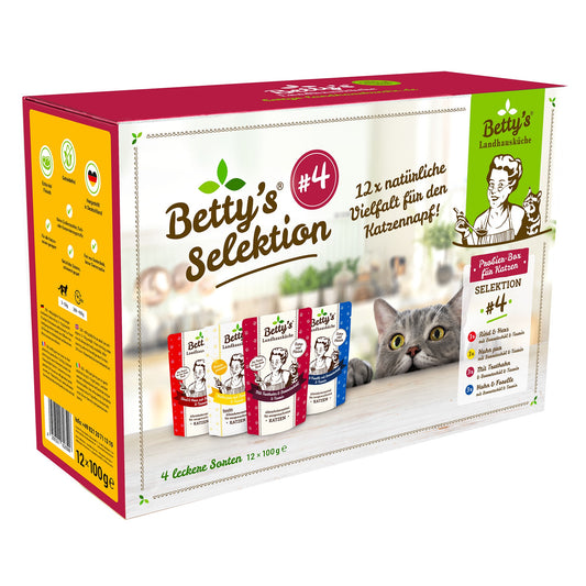 Betty's Landhausküche Nassfutter Katze Selektion Nr. 4 – Mix-Box 12x100g