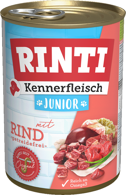 12 x Rinti Kennerfleisch Junior - mit Rind in der Dose - 400 / 800g