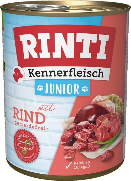 12 x Rinti Kennerfleisch Junior - mit Rind in der Dose - 400 / 800g