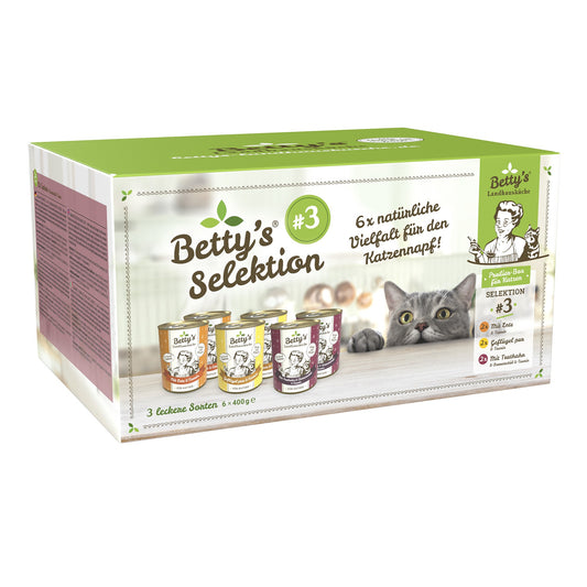 Betty's Landhausküche Nassfutter Katze Selektion Nr. 3 – Mix-Box 6x400g