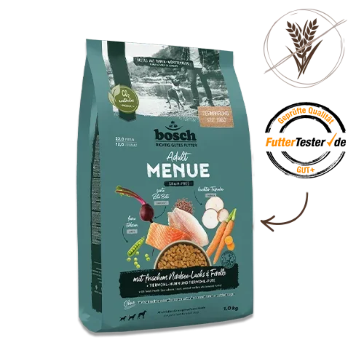 Bosch HPC Menue Adult Nordsee-Lachs & Forelle 1kg – Getreidefrei mit 54% Frischfleisch