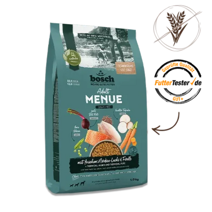 Bosch HPC Menue Adult Nordsee-Lachs & Forelle 1kg – Getreidefrei mit 54% Frischfleisch