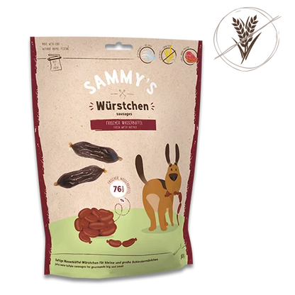 Sammy’s Wasserbüffel-Würstchen 6x240g, getreidefreier Hundesnack in Vorratspackung, proteinreich und natürlich.