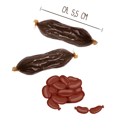 Sammy’s Wasserbüffel-Würstchen 6x240g, getreidefreie Hundesnacks ausgepackt, proteinreich und natürlich.