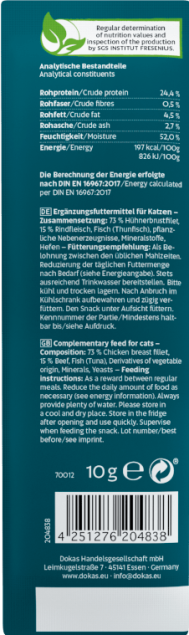 32 x Dokas Cat Hühnchen-Rolle mit Rind 10 g