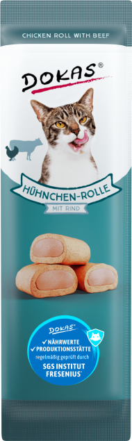 32 x Dokas Cat Hühnchen-Rolle mit Rind 10 g