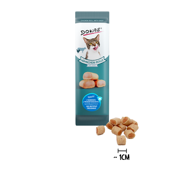 32 x Dokas Cat Hühnchen-Rolle mit Rind 10 g