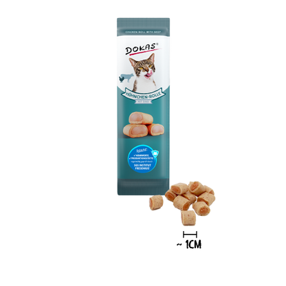 32 x Dokas Cat Hühnchen-Rolle mit Rind 10 g