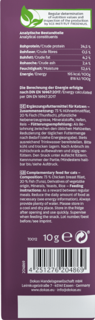 32 x Dokas Cat Hühnchen-Rolle mit Thunfisch 10 g