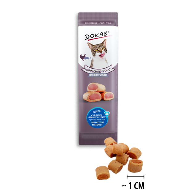 32 x Dokas Cat Hühnchen-Rolle mit Thunfisch 10 g