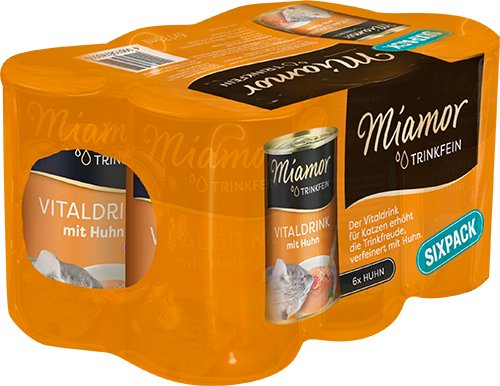 Miamor Trinkfein Huhn Sixpack – vitaler Katzengetränk mit Hühnerstückchen, motiviert zu mehr Flüssigkeit