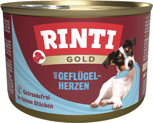 Rinti Gold Geflügelherzen Dose 12er – getreidefreies Hundefutter mit Fleisch & Innereien