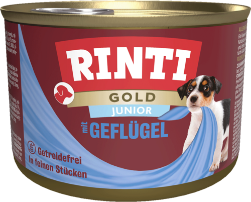 Rinti Gold Junior + Geflügel Dose 12er – getreidefreies Welpenfutter mit Geflügel & Lachsöl