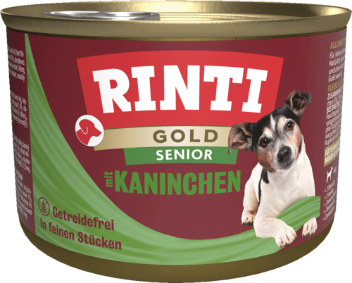 Rinti Gold Senior Kaninchen Dose 12er – getreidefreies Nassfutter mit viel Fleisch & Naturreis für Senioren