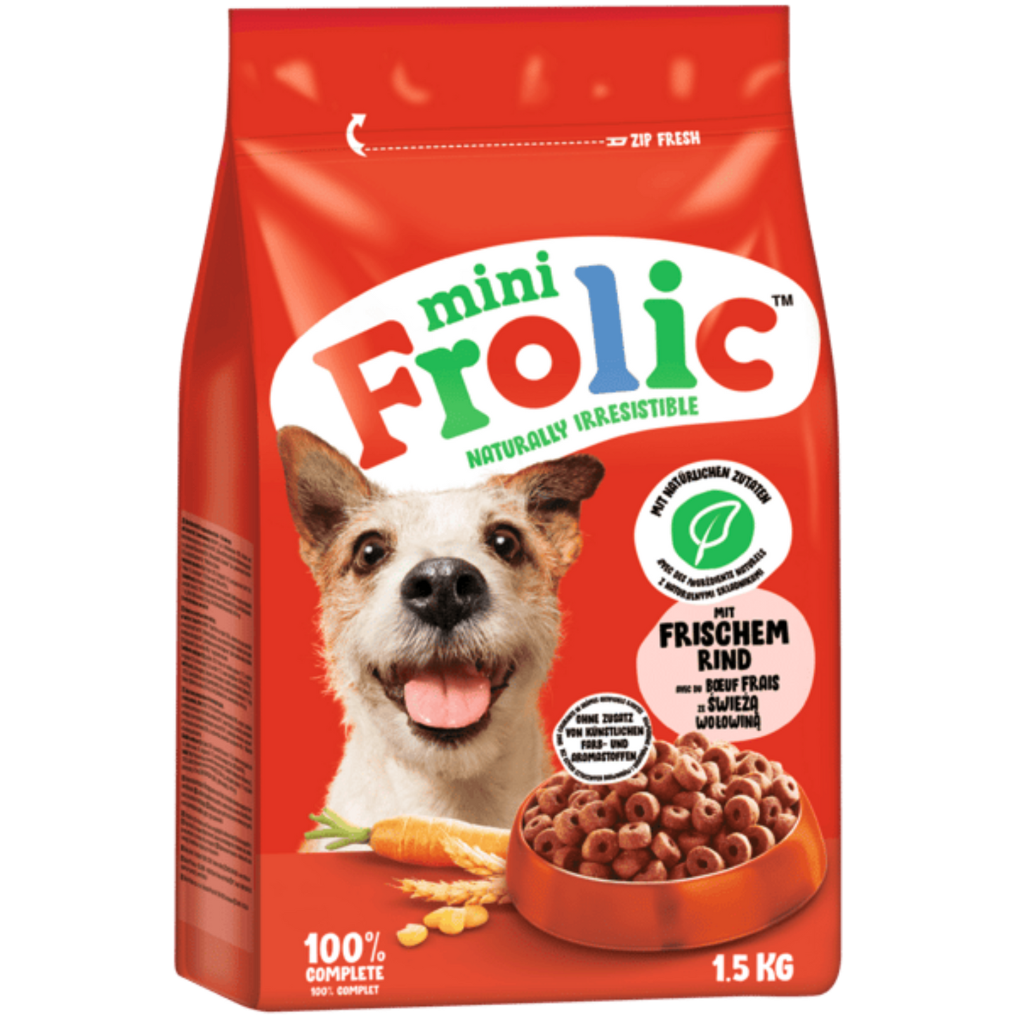 4 x FROLIC™ Trockenfutter Mini mit Rind 1,5kg